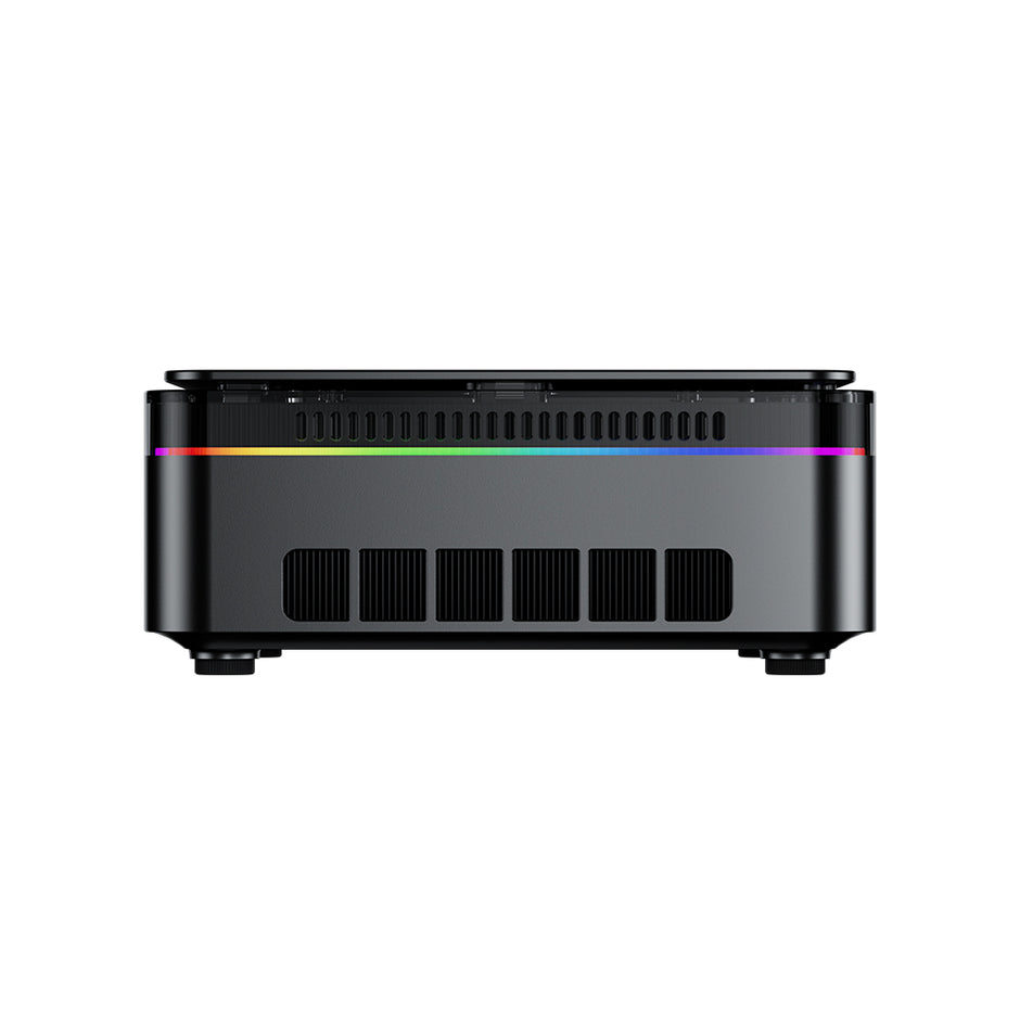 AceMagic AD08 mini PC, front view with RGB strip