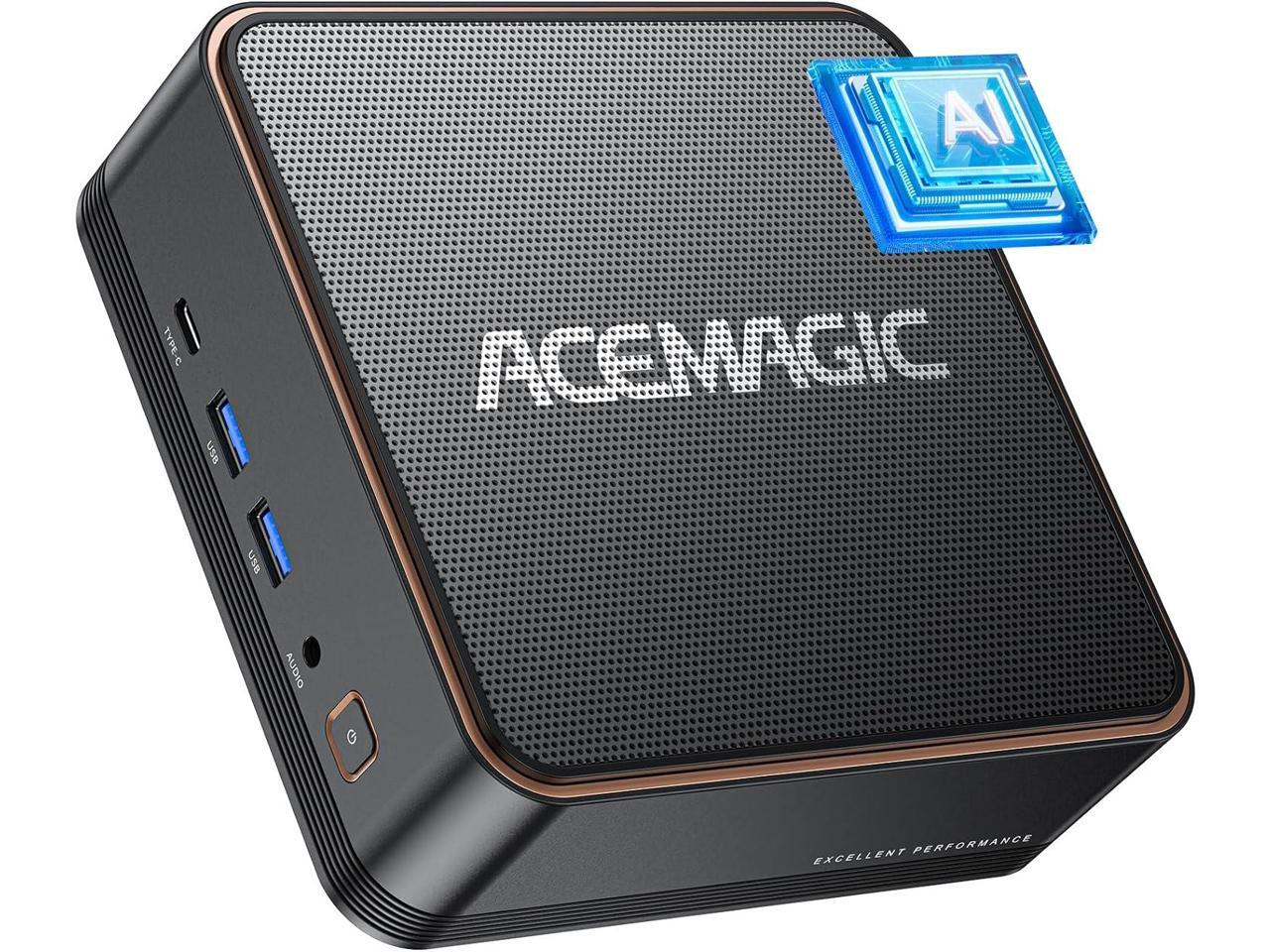 AceMagic F2A mini PC, top-down view with mesh top panel