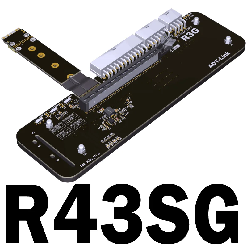 ADT-Link R43SG M.2 NVMe to PCIe x16 eGPU adapter board with flat shielded cable, top view