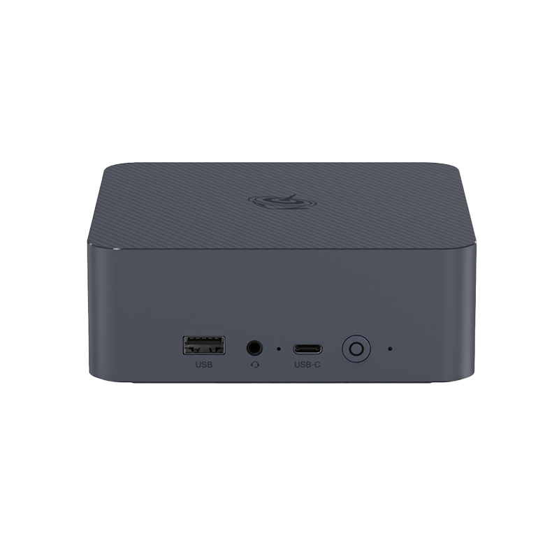 Beelink EQR6 mini PC, front three-quarter view