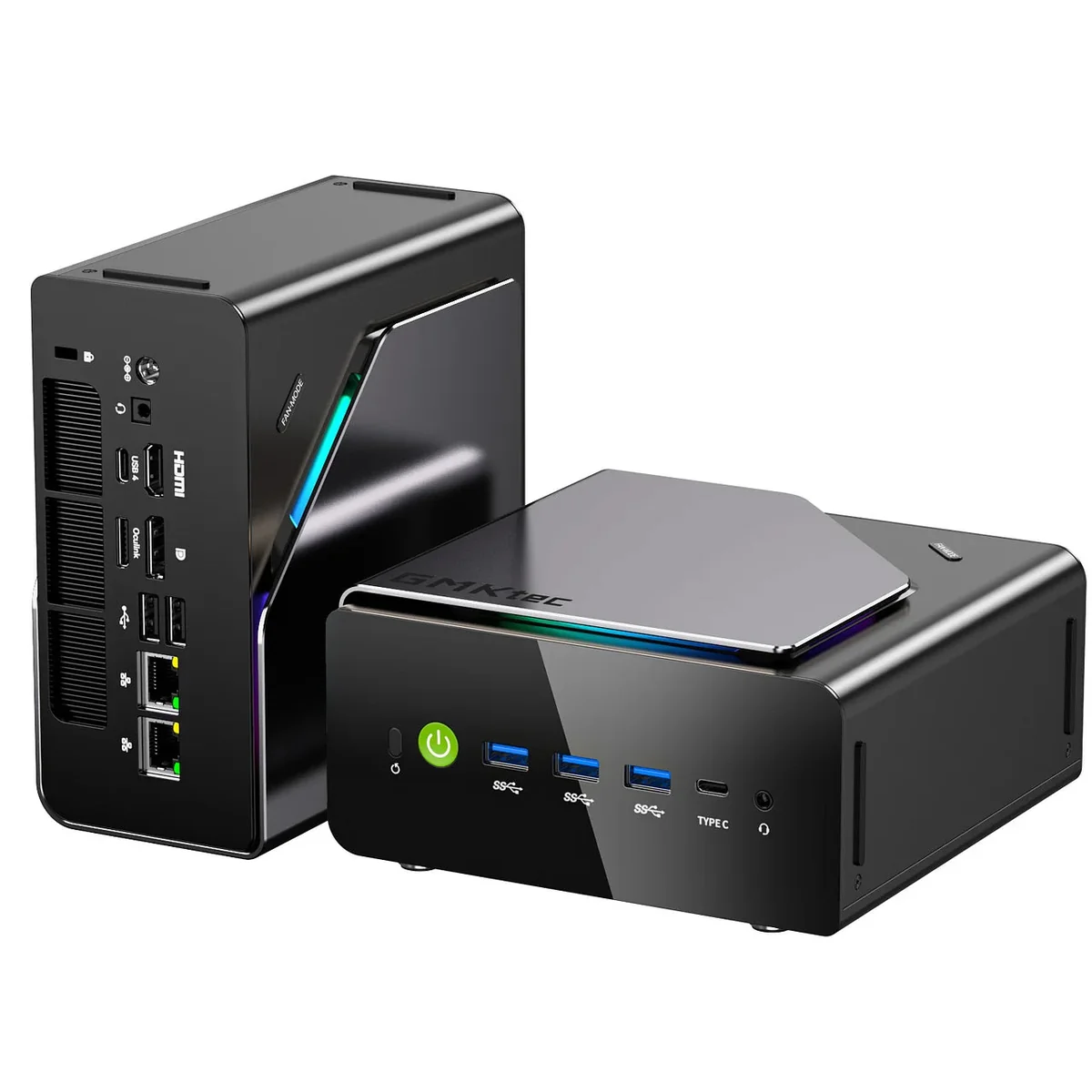 GMKtec K15 AI mini PC, front-angle view