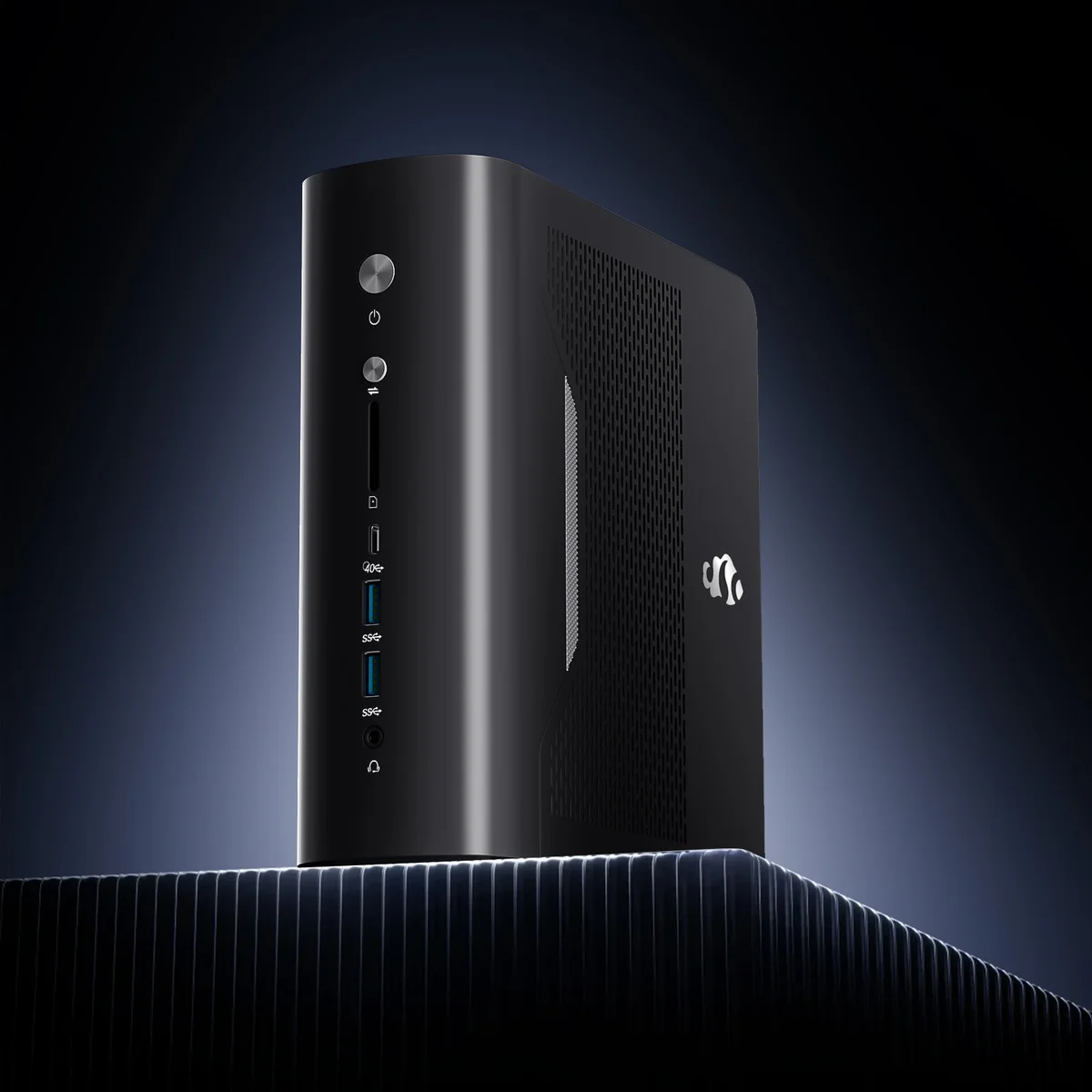 NIMO AI Mini PC with Ryzen AI Max+ 395 and 128GB RAM, front-angle view